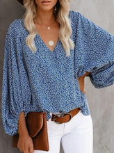 Load image into Gallery viewer, Elegant Polyester Printed V-neck Flare Sleeve Blouse
