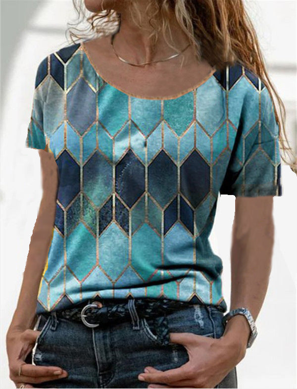 Colorful Round Neck Regular Pattern Tribal Slim Standard T Shirt