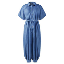 Load image into Gallery viewer, Denim Plain Color Shirt Collar Regular Button Casual Loose Long Jumpsuit
