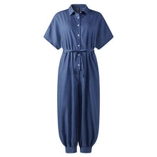 Load image into Gallery viewer, Denim Plain Color Shirt Collar Regular Button Casual Loose Long Jumpsuit
