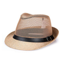 Load image into Gallery viewer, Simple Straw Plain Color Belt Buckle Fedora Hat
