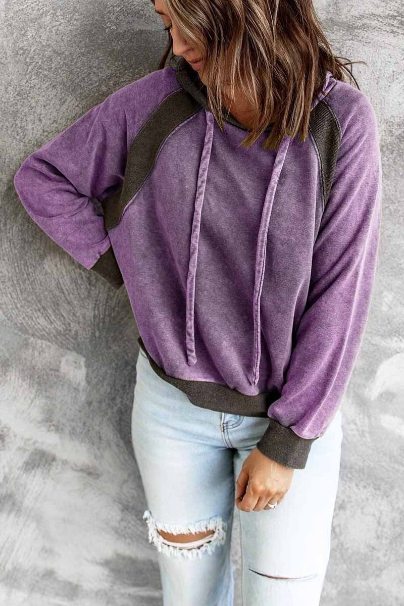 Women's Casual Stitching Top Long-sleeved Hoodies