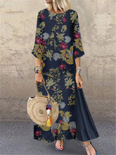 Load image into Gallery viewer, Linen Cotton 3/4 Sleeve Round Neck Maxi Dress
