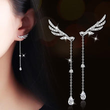 Load image into Gallery viewer, Sterling Silver Earrings Angel Wings Long Tassel Drop Earrings

