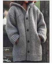 Load image into Gallery viewer, Mid-length Sweater Solid Color Button Cardigan with Hood
