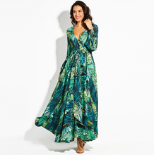 Load image into Gallery viewer, Bohemian A-line Deep V Neck Long Sleeve Polyester Plants Pattern Ankle Length Boho Dresses
