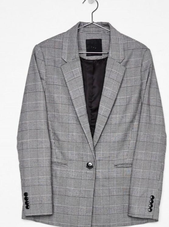 Classy Polyester Plaid Shawl Collar Regular Sleeve Blazer