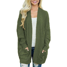 Load image into Gallery viewer, Mid-length Large Double-pocket Twist knitted Cardigan Sweater
