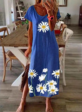 Load image into Gallery viewer, Casual Straight Scoop Neck Short Sleeve Polyester Floral Split Maxi Summer Dress
