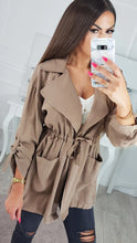 Load image into Gallery viewer, Casual Lapel Collar Solid Color Drawstring Waist Windbreaker jacket
