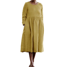 Load image into Gallery viewer, Solid Color Cotton And Linen Long-sleeved Ladies Dress Female

