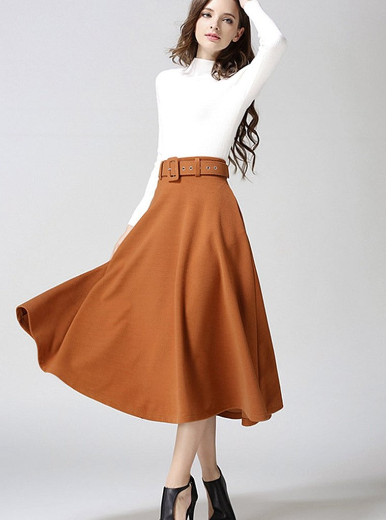 Fashion Temperament Women's Solid Color Woolen Skirt
