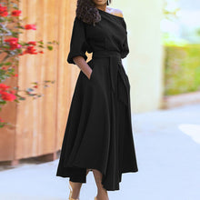 Load image into Gallery viewer, Shirt Collar Waist Strap Elbow Sleeve Long Dress
