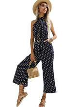 Load image into Gallery viewer, Summer Belted Polka-dot Halterneck Suspender Wide-leg Black Jumpsuit

