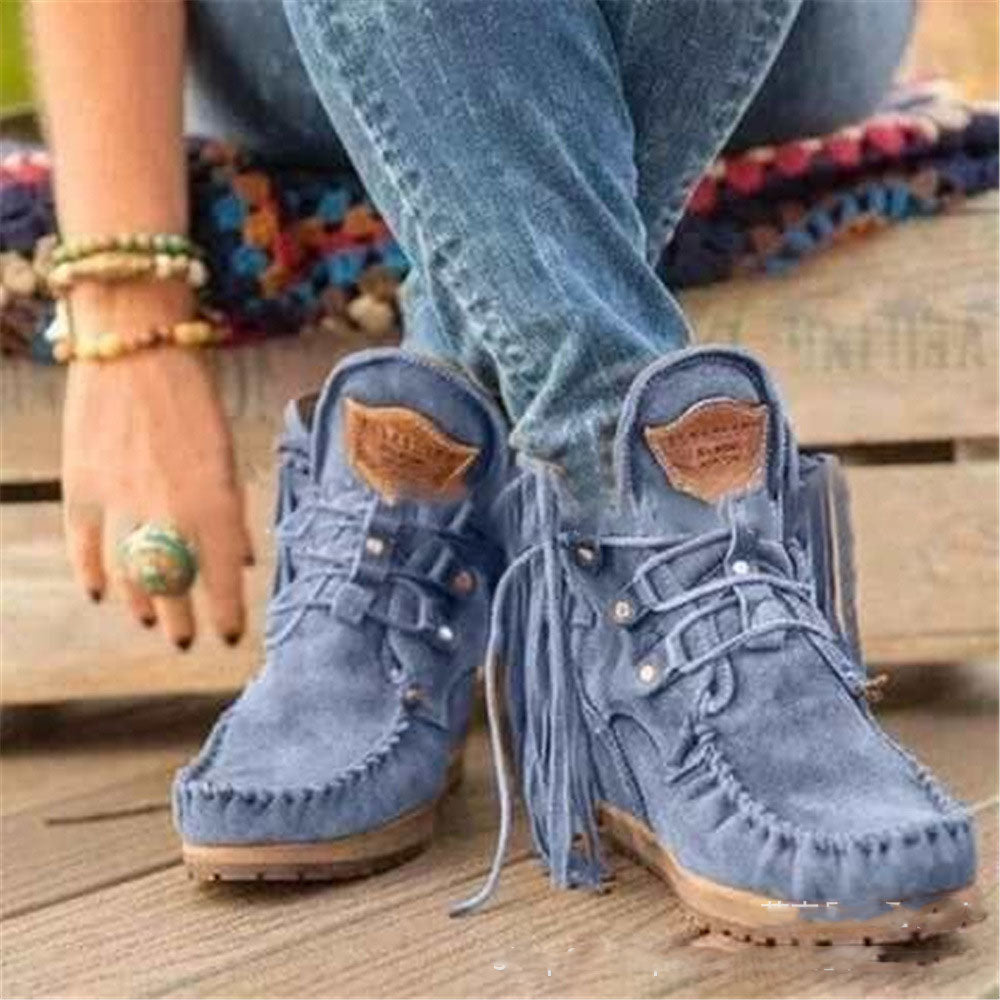 Fashion Simple Ladies Fringed Short Boots