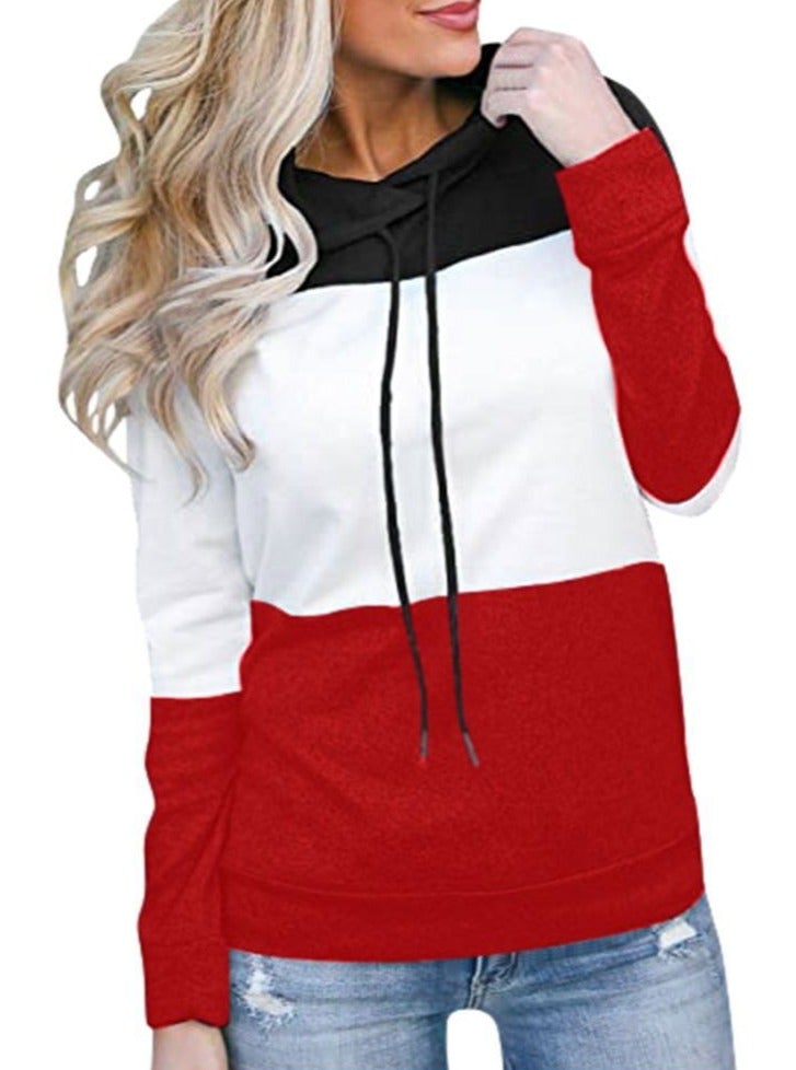 Women's Casual Color Matching Hooded Long-sleeved Sweater Coat