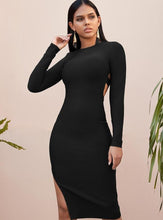 Load image into Gallery viewer, Sexy Round Neck Long Sleeve Plain Polyester Semi Dress
