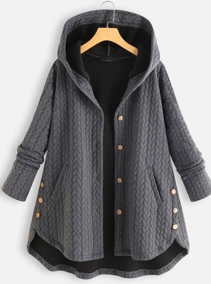 Casual Cotton Plain Color Hooded Neck Long Sleeve Coat For Women