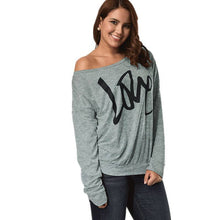 Load image into Gallery viewer, Women&#39;s Letter Love Print Sexy Leaky Off Shoulder Long Sleeve Tees
