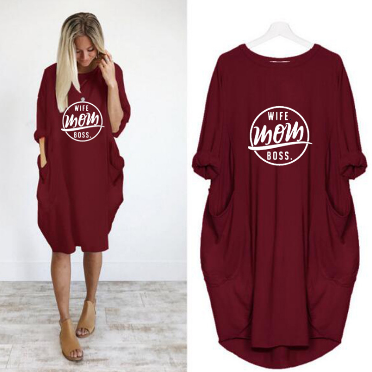 Casual Cocoon Round Neck Half Sleeve Cotton Solid Color Pockets Short Summer Dress