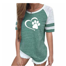 Load image into Gallery viewer, Ladies dog paw print striped short sleeve t-shirt
