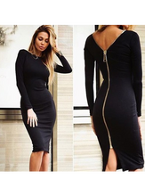 Load image into Gallery viewer, Elegant Boat Collar Long Sleeve Solid Color Polyester Mid-length Bodycon Dress
