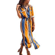 Load image into Gallery viewer, Stripe Shirt Chiffon V-neck Sexy Long Sleeve Maxi Dresses
