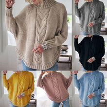Load image into Gallery viewer, Loose Solid Color High-Neck Bat Sleeve Long Sleeve Sweater
