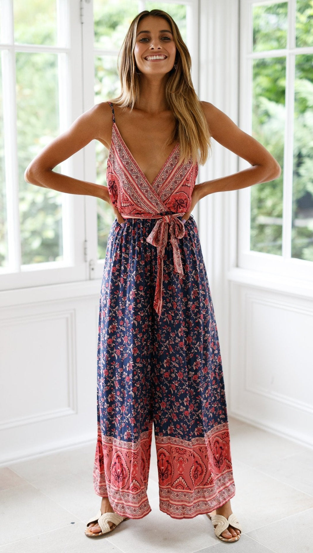 Sexy sling straps high waist printed jumpsuit
