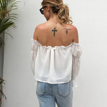 Load image into Gallery viewer, One-shoulder ruffled beach blouse puff long sleeves with chiffon shirt top
