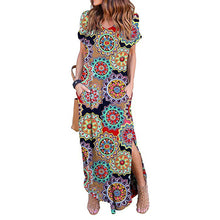 Load image into Gallery viewer, Bohemian Shift V-neck Short Sleeve Cotton Floral Pockets Maxi Maxi Dresses
