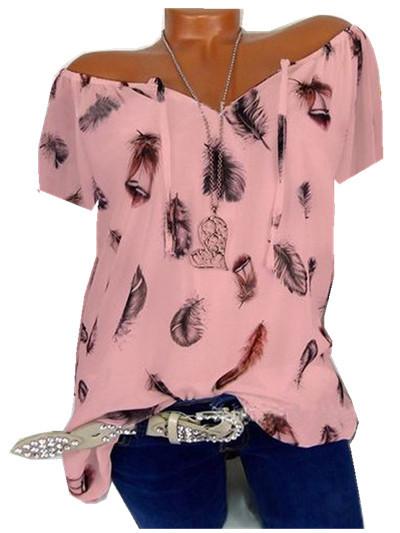 Feather printed V-neck shirt