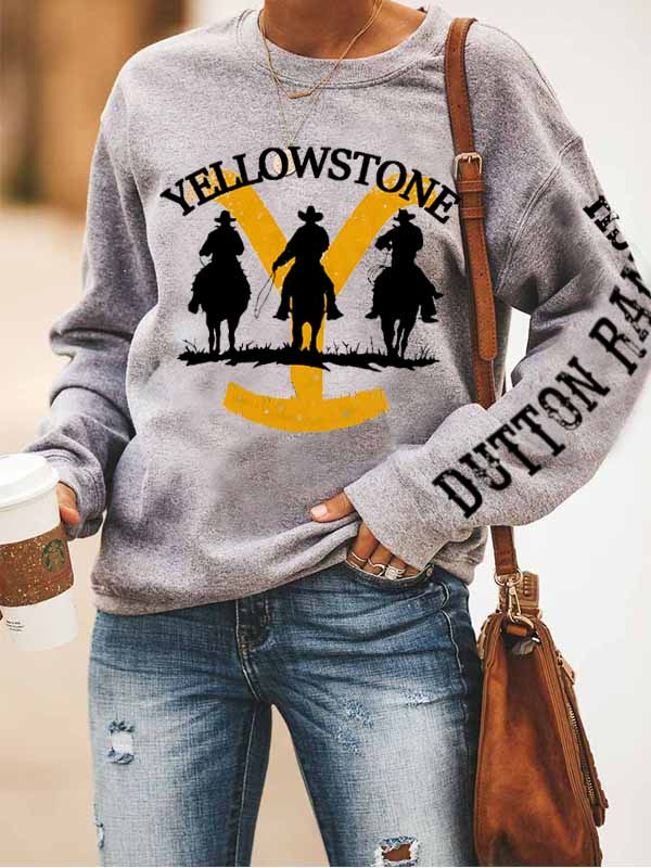 Casual Cotton Blended Round Neck Letter and Figure Printed Long Sleeve Sweatshirt