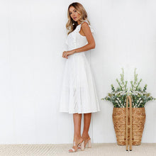 Load image into Gallery viewer, Classy Tunic Round Neck Short Sleeve Cotton Solid Color Cascading Ruffle Midi Summer Dress
