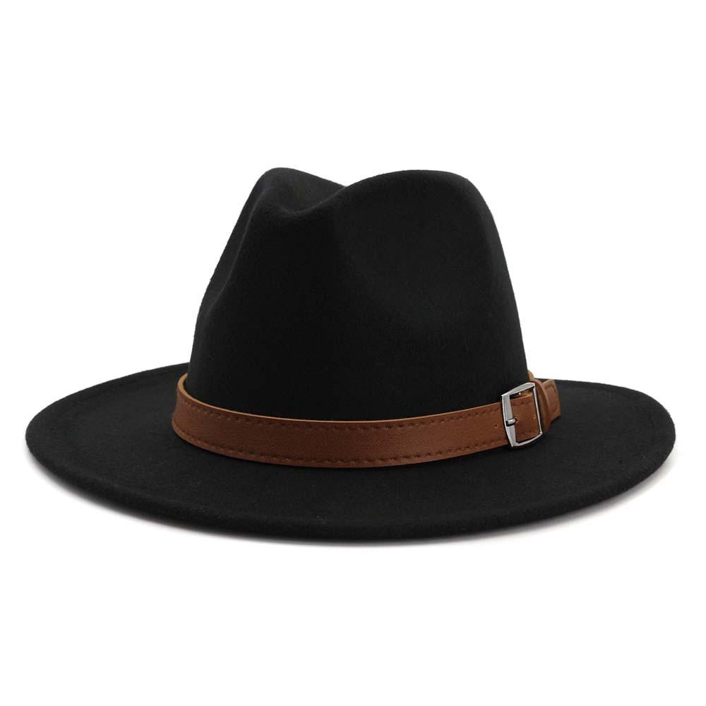 Fashion Felt Plain Color Belt Buckle Fedora Hat