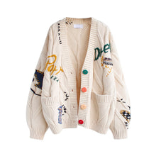 Load image into Gallery viewer, Loose Sweet Letters Pattern Cardigan Sweater
