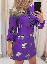 Load image into Gallery viewer, Fashion Butterfly Print V-neck tie Lantern Sleeve Dress
