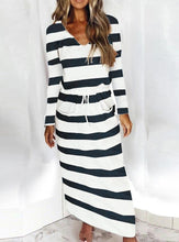 Load image into Gallery viewer, Fashion V Neck Striped Printed Cotton Ankle-length Long Sleeve Dress
