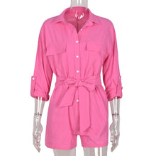 Load image into Gallery viewer, Loose Button Down Shirt Collar Belt Short Sleeve Playsuit
