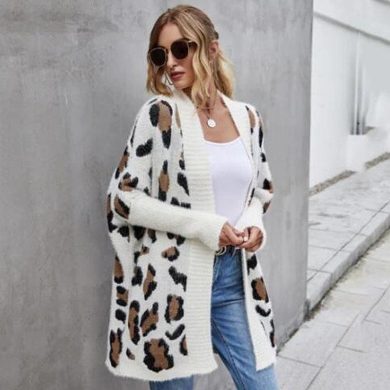 Women's Plus Size Cardigan Jacket Leopard Sweater