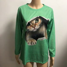 Charger l&#39;image dans la galerie, Women&#39;s Fashion Round Neck Pullover Long Sleeve Cat Print T-Shirt
