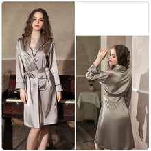 Load image into Gallery viewer, Imitation Silk Private Room Mid-length Nightgown Bathrobe Set
