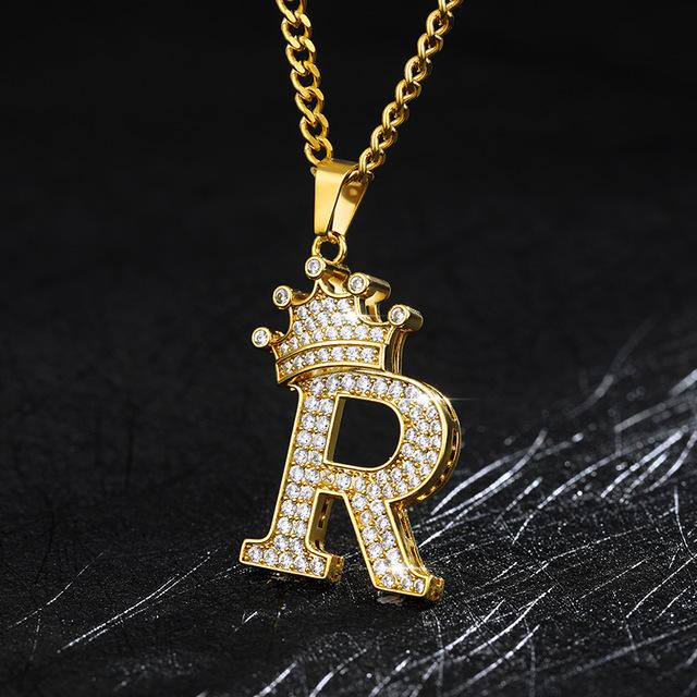 Crown Pendant Stainless Steel Letter Necklace