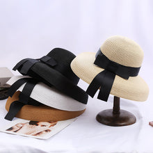 Load image into Gallery viewer, Ladies Sunscreen Sunshade Hepburn Elegant Bow Straw Hat
