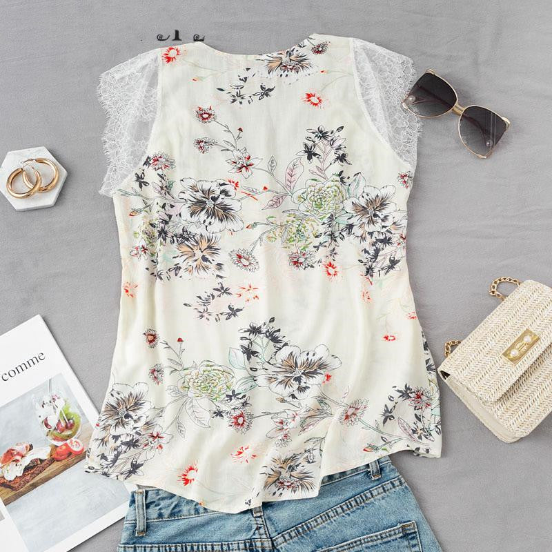 Slim sleeveless top with printed lace
