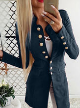 Charger l&#39;image dans la galerie, Fashionable Cotton Solid Color Stand Up Collar Long Sleeve Regular Sleeve Buttoned Blazer for Women
