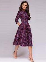Load image into Gallery viewer, Vintage Round Neck Three Quater Sleeve Printed Knee-Length Long Sleeve Dress
