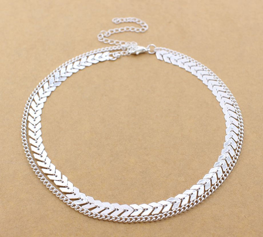 Two Layers Fishbone Choker Necklace
