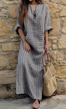 Load image into Gallery viewer, New Cotton And Linen Yarn-dyed Striped Loose Long Dress
