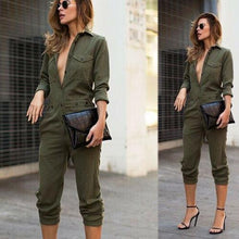 Load image into Gallery viewer, Solid color long sleeve shirt jumpsuit
